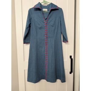 Vintage Damon Dress Navy Blue Red Trim Zip Collar 60s Retro mint condition